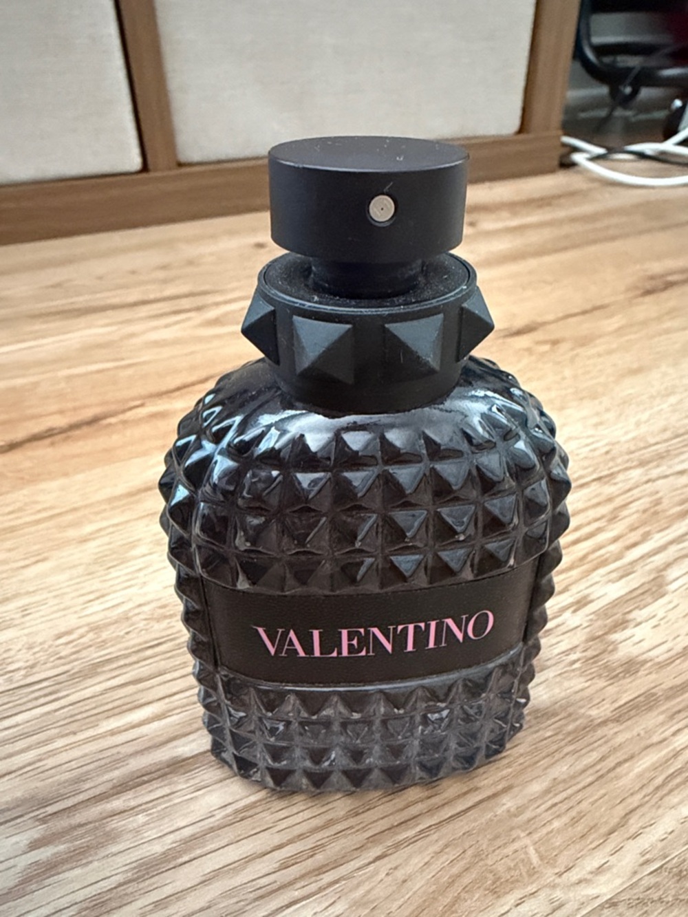 Valentino Black Studded Perfume Bottle with Pink Logo